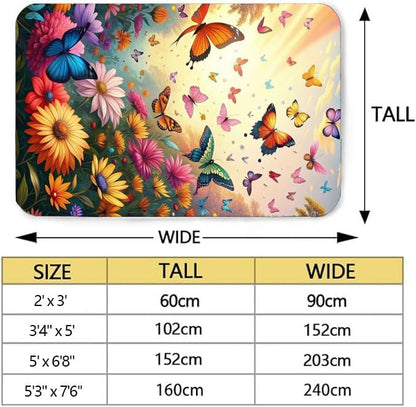 Butterfly Carpet Area Rug - Lovely Butterflies Printed Carpets for Kids Butterfly Theme Living Room Indoor Bedroom Decor Soft Polyester Yoga Mat 2'x3'