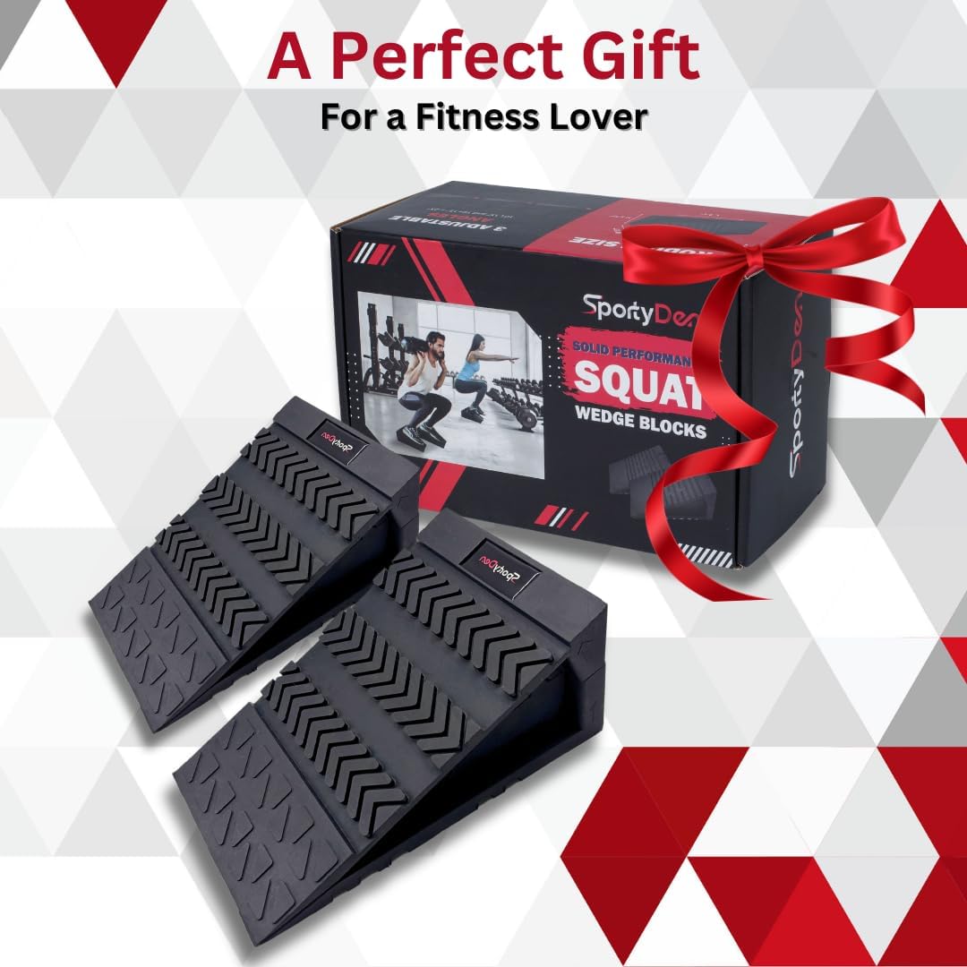 Squat Wedge Block - Non Slip Rubber - 3 Adjustable Angles - Men Shoe Size up to US11-4Pcs Set - Heel Elevated Squat - Calf Raises Ramp - Weight Lift & Stretch - 2 Bands & a Carry on Bag