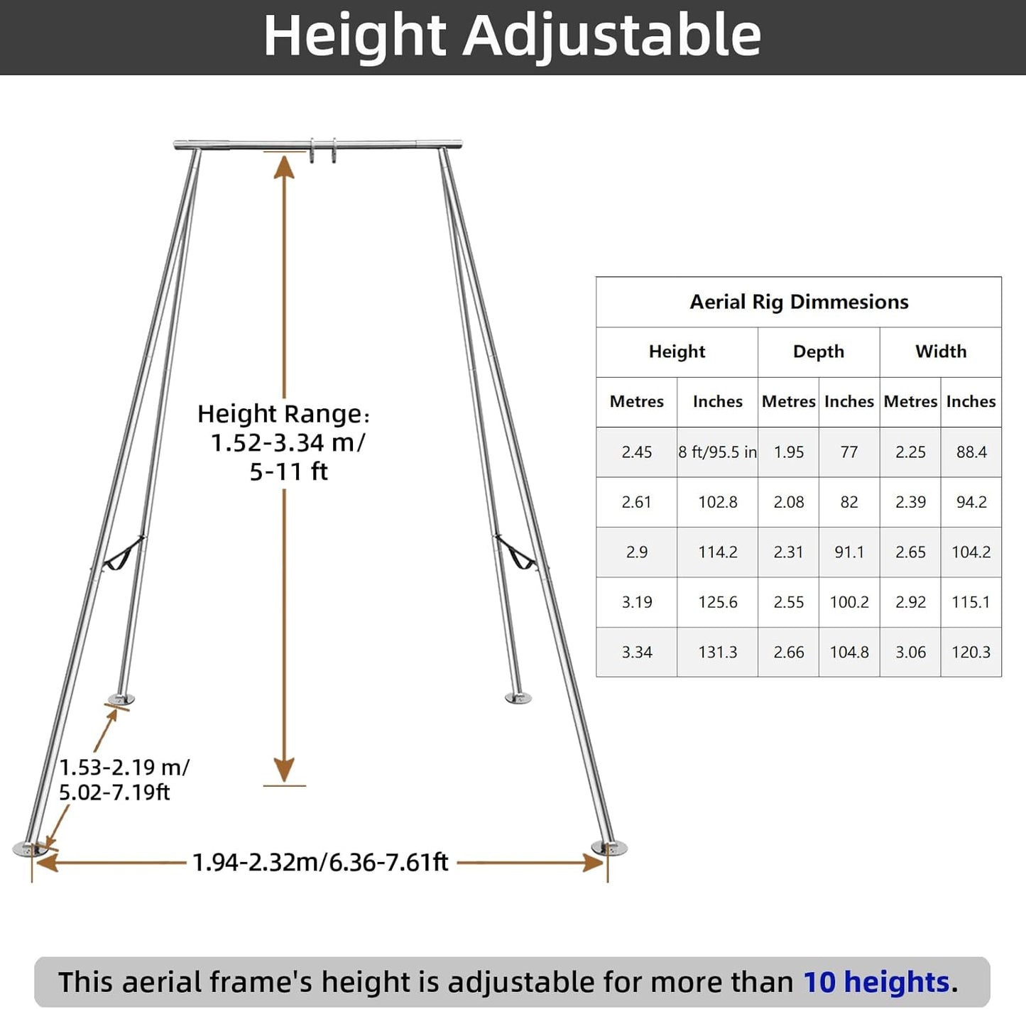 PRIOR FITNESS Aerial A-Frame Rig Set, CE & SGS Certified 730kgs/1610 lbs Capacity Aerial Yoga Stand W/Carrying Bag, for Hammocks, Silks & Hoops,Portable & Adjustable 5-11ft,Trapeze Swing Stand Frame