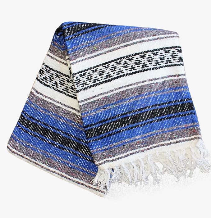 Del Mex Classic Mexican Blanket, Large Authentic Woven Falsa Throw (70"x50"), Artisan Southwest Décor for Beach, Yoga, Outdoors (Lavender)