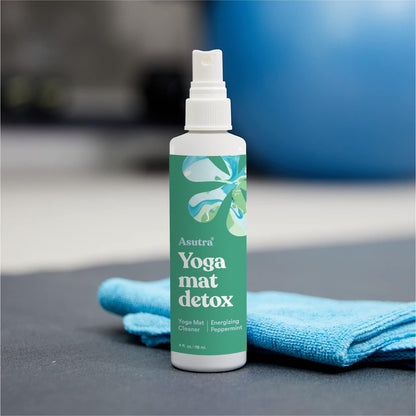 ASUTRA Yoga Mat Cleaner Spray (Peaceful Lavender), 4 fl oz - No Slippery Residue, Organic Essential Oils, Deep-Cleansing for Fitness Gear & Gym Equipment, Microfiber Towel Included