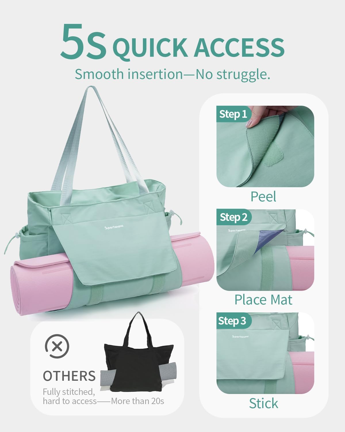 sportsnew Yoga Mat Bag Tote Yoga Gym Bags For Women Men with Waterproof Wet Pocket & Hook-and-loop, Quick Access Storage Yoga Mat Bag Carrier