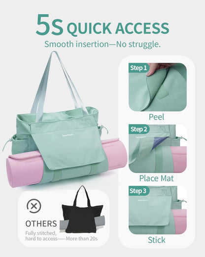 sportsnew Yoga Mat Bag Tote Yoga Gym Bags For Women Men with Waterproof Wet Pocket & Hook-and-loop, Quick Access Storage Yoga Mat Bag Carrier