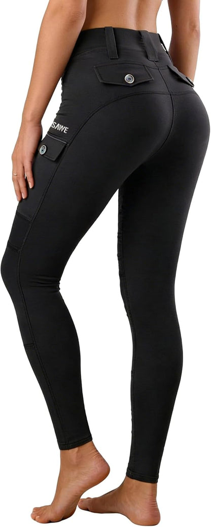 WOSAWE Women's Motorcycle Yoga Leggings with Removable Knee Pads Butt Lifting Cargo Pants