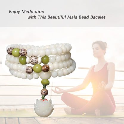 Mala Bead Strand Bracelet, 108 Buddhist Prayer Beads Yoga Meditation Green Malachite Beads Necklace Women man