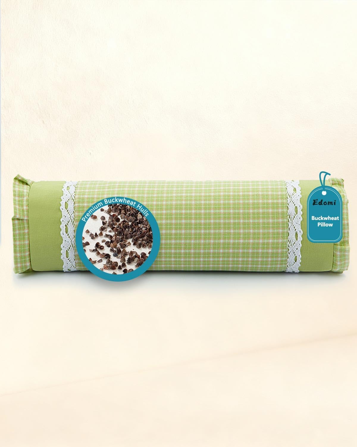 Buckwheat Hull Neck Roll Pillow -15.7" x4.7” Adjustable Firmness Cervical Support for Sleep & Yoga, Cooling Floral Cotton Cover, Ergonomic Bolster Pillow, Blue