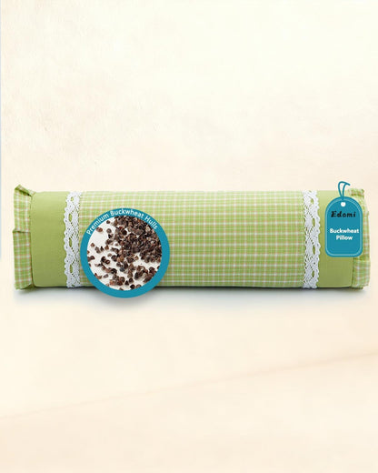 Buckwheat Hull Neck Roll Pillow -15.7" x4.7” Adjustable Firmness Cervical Support for Sleep & Yoga, Cooling Floral Cotton Cover, Ergonomic Bolster Pillow, Blue