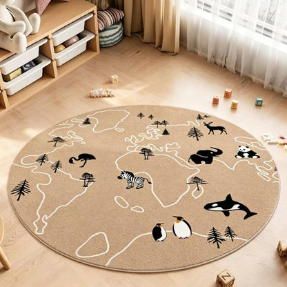 Poowe Cute Animals Kids Room Rug,39.4" Round Washable Area Rugs Rabbit Rug Nursery Rug for Baby Boys Girls Play Mat Floor Carpet Non Slip Soft Rugs for Living Room Bedroom Playroom Classroom