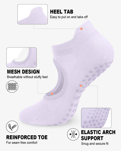 3/6 Pairs Grip Pilates Socks for Women, Non-slip Yoga Athletic Socks for Barre Ballet Barefoot Workout Hospital