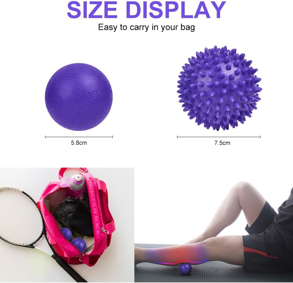 URAQT Spiky Massage Ball Set, 2 Pack Physical Therapy Massage Balls, Hard Lacrosse Ball & Spiky Massage Ball for Myofascial Release and Trigger Point Deep Tissue Massage (Red)