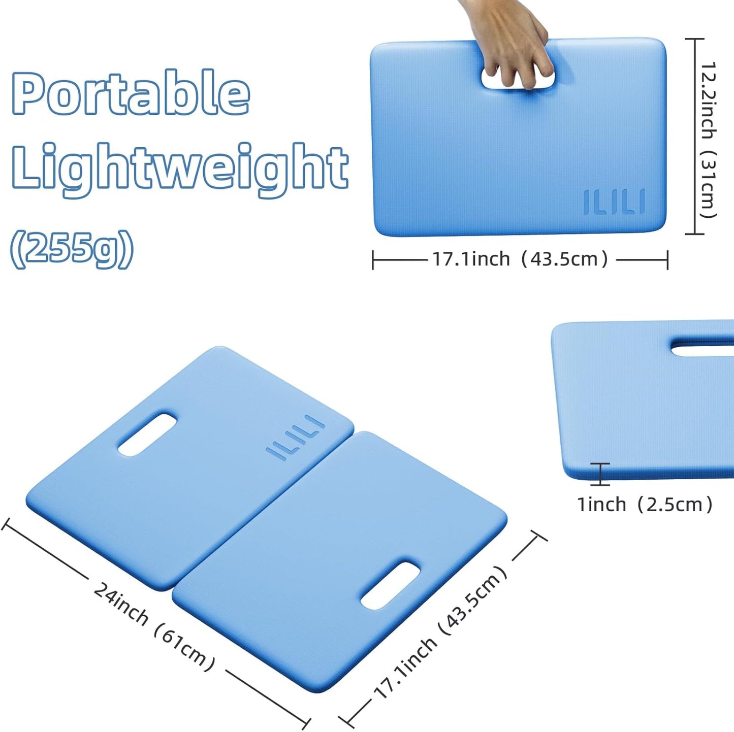 ILILI Yoga Knee Pad Foldable, TPE Soft Pad 24*17*0.5inch (Folding Size 17*12*1inch) for Knee Push-ups, Plank Support＆Elbow/Knee Support, Portable and Lightweight for Yoga Pilates, Fitness Exercise, Outdoor