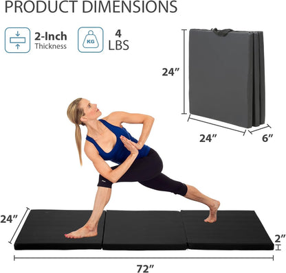 Gymnastics Mat for Tumbling, Folding Tumbling Mat Exercise Mat Gym Mat Tumbling Mats for Kids, Adults, PU Leather Yoga Mat with Carrying Handles