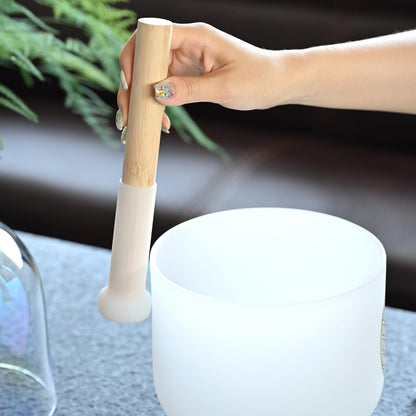 440HZ 8 Inch F Note Heart Chakra Frosted Quartz Crystal Singing Bowl Meditation Therapy Sound Healing Instrument Sound Bath Bowl with Carrying Bag Mallet and O-ring