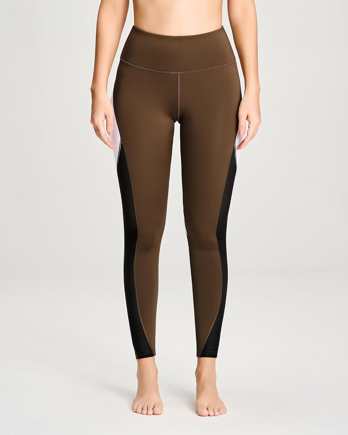 QUEENIEKE Women Yoga Pants Color Blocking Mesh Workout Running Leggings Tights