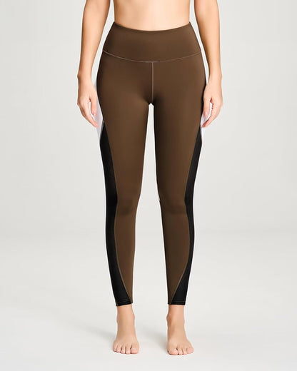 QUEENIEKE Women Yoga Pants Color Blocking Mesh Workout Running Leggings Tights