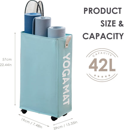 Caroeas Yoga Mat Storage Rack, Yoga Mat Holder Accessories, Home Gym Equipment Storage Yoga Mats, Women Men Workout Equipment Organization with Wheels