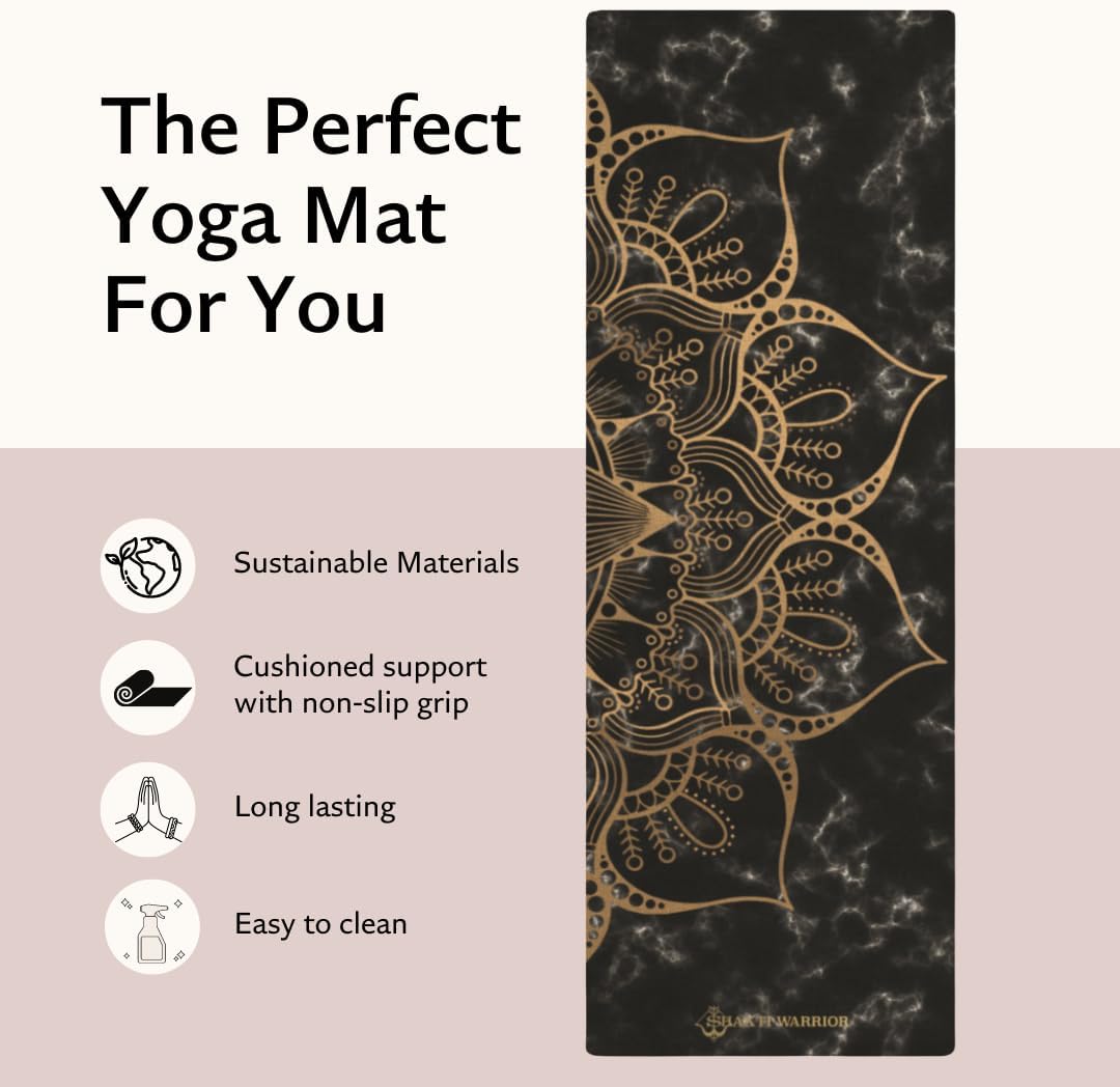 Shakti Warrior Pro Hemp Mat - Artist Designed, Premium Printed Eco-Friendly Non-Slip mat, Great for Regular & Hot Yoga, Pilates, Workouts 72 inch x 24 inch x 3mm Thick
