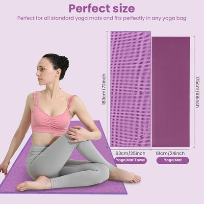 flintronic Yoga Towel, Yoga Mat Towel with Grip Dots, Microfiber Yoga Blanket Towels, Soft & Breathable, with Quick Dry Towels and Mesh Carry Bag, for Bikram, Pilates and Workout, 24" x72", Purple