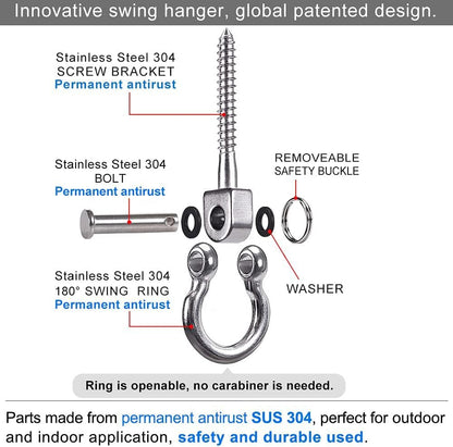 SELEWARE Heavy Duty 180° Swing Hangers, Stainless Steel Eye Screw Bracket, 1800 LB Capacity Playground Yoga Hammock Rope Tire Web Chair Sandbag Punching Bag Porch Swing Sets (6 Pack)