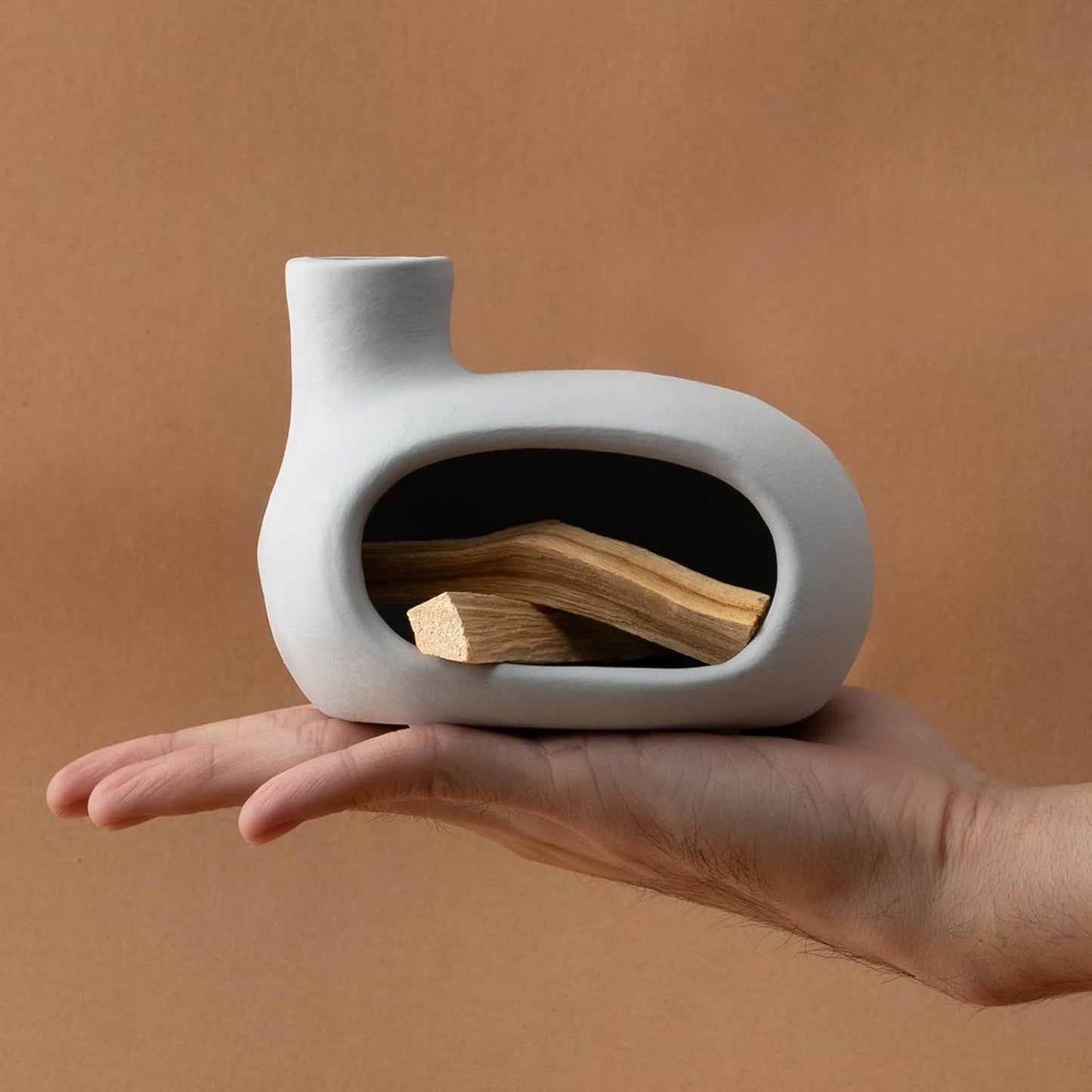 MOUGIGI Terracotta Palo Santo Holder - Modern Chiminea Incense Burner for Yoga, Meditation, and Energy Cleansing - Wood Sticks Dish, Sage Ash Catcher, Smudge Bowl, Cone Burner - Unique Meditation Gift