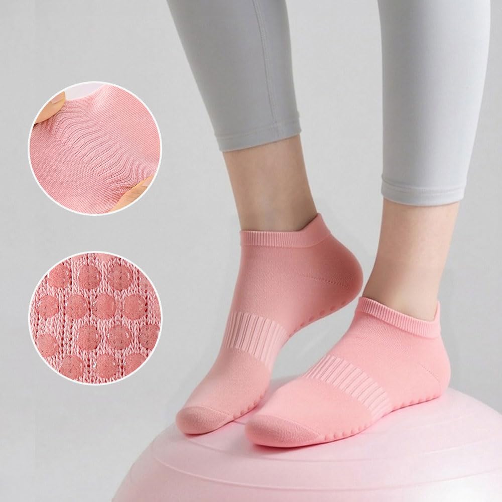 5 Pairs Pilates Socks with Grips for Women Non Slip Grip Yoga Crew Socks for Barre Hospital Barefoot Workout