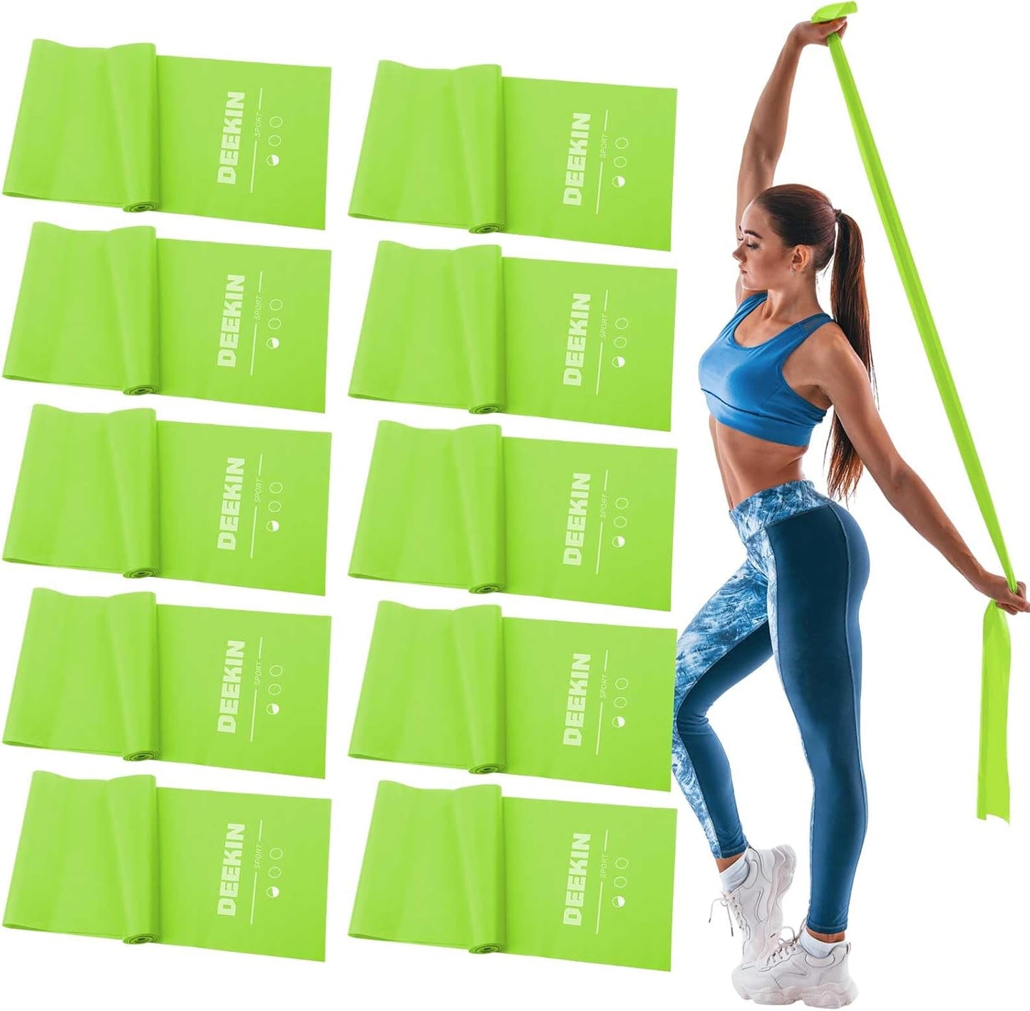 DEEKIN 10 Pcs Resistance Bands Professional Exercise Elastic Bands Latex-Free Yoga Starter Set for Pilates, Physical Therapy, Strength Training, Yoga, Working Out for Women Home Gym