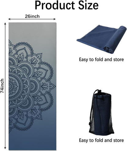 Hot Yoga Mat Towel with Corner Pockets Yoga Towels for Hot Yoga Non Slip with Travel Bag Sweat Absorbent Yoga Blankets Mat Cover for Workout Gym 70"x26" (Mountain-01, 70x26)