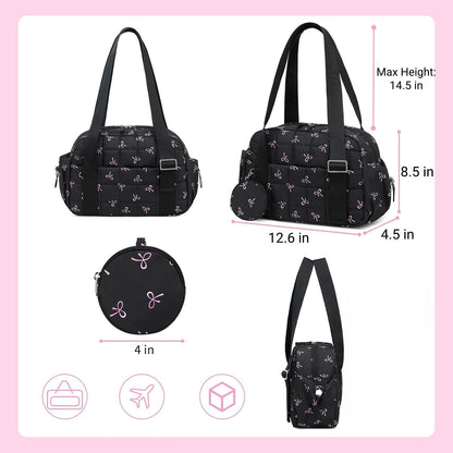 CAMTOP Mini Gym Bag for Women, Small Gym Tote Bag Puffy Quilted Sports Duffel Bag with Wet Compartment and Coin Purse Duffel Bags Dance Yoga Workout Bag for Gifts (All Black, Mini-12.6")