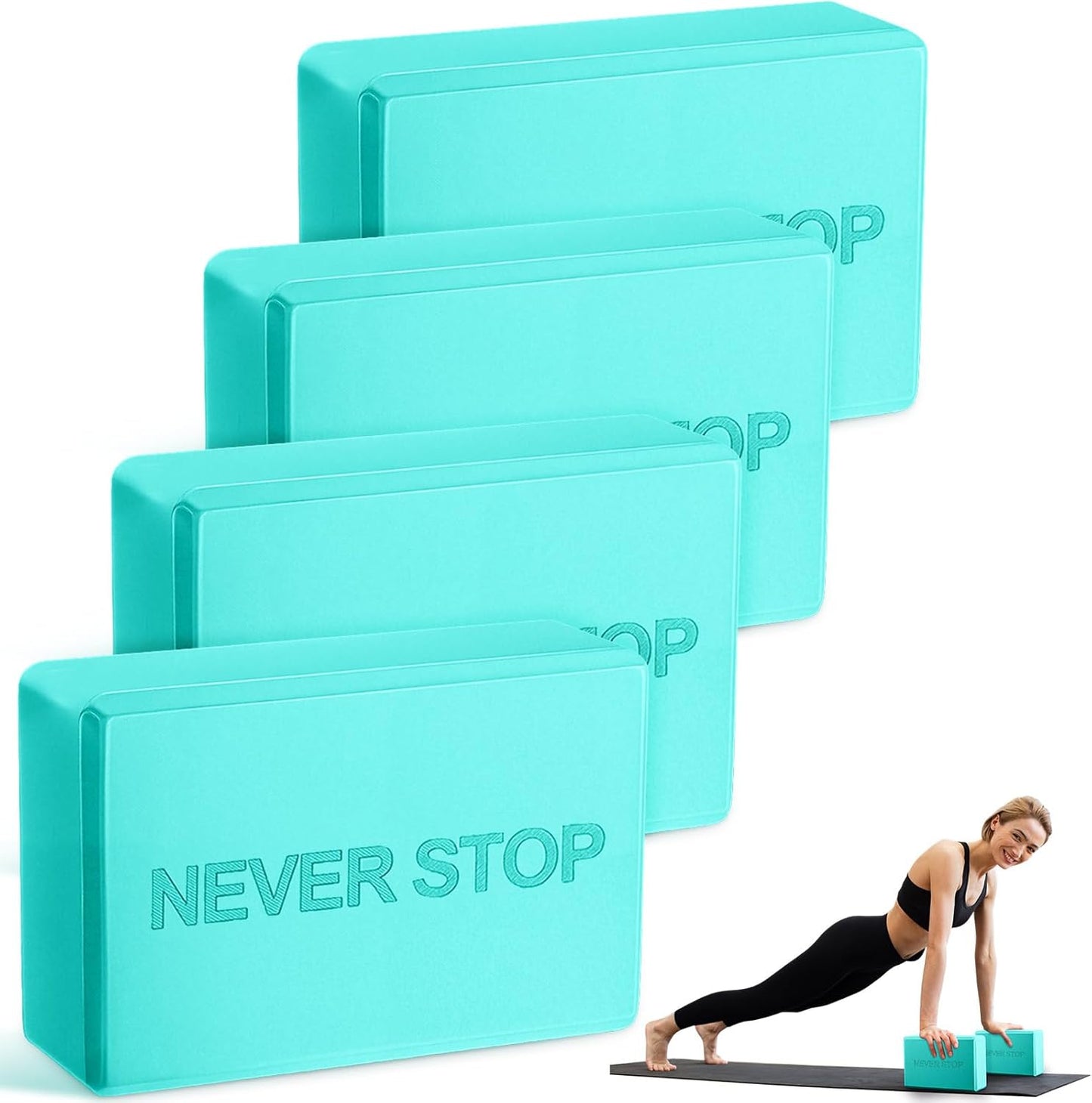 RoundFunny 4 Pack Yoga Blocks Non Slip Pilates Brick Foam Blocks Pilates Dance Gymnastics Workout Fitness Props Tool for Stretching Meditation and Exercise