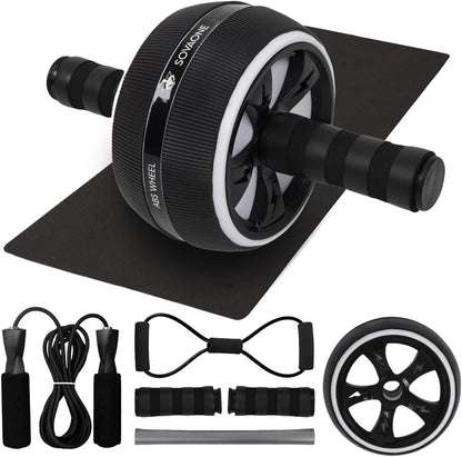 Ab Roller Wheel – 4-in-1 Ab Roller Kit with Knee Mat, Jump Rope & Resistance Band – Core & Abs Workout Equipment for Home Gym – Abdominal Exercise Wheel for Men & Women