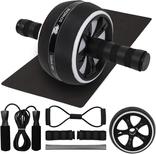 Ab Roller Wheel – 4-in-1 Ab Roller Kit with Knee Mat, Jump Rope & Resistance Band – Core & Abs Workout Equipment for Home Gym – Abdominal Exercise Wheel for Men & Women