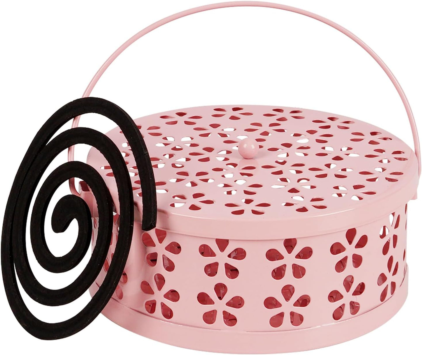 Portable Iron Mosquito Coil Holder with Handle Round Heat-Resistant Incense Holder (Bronze)