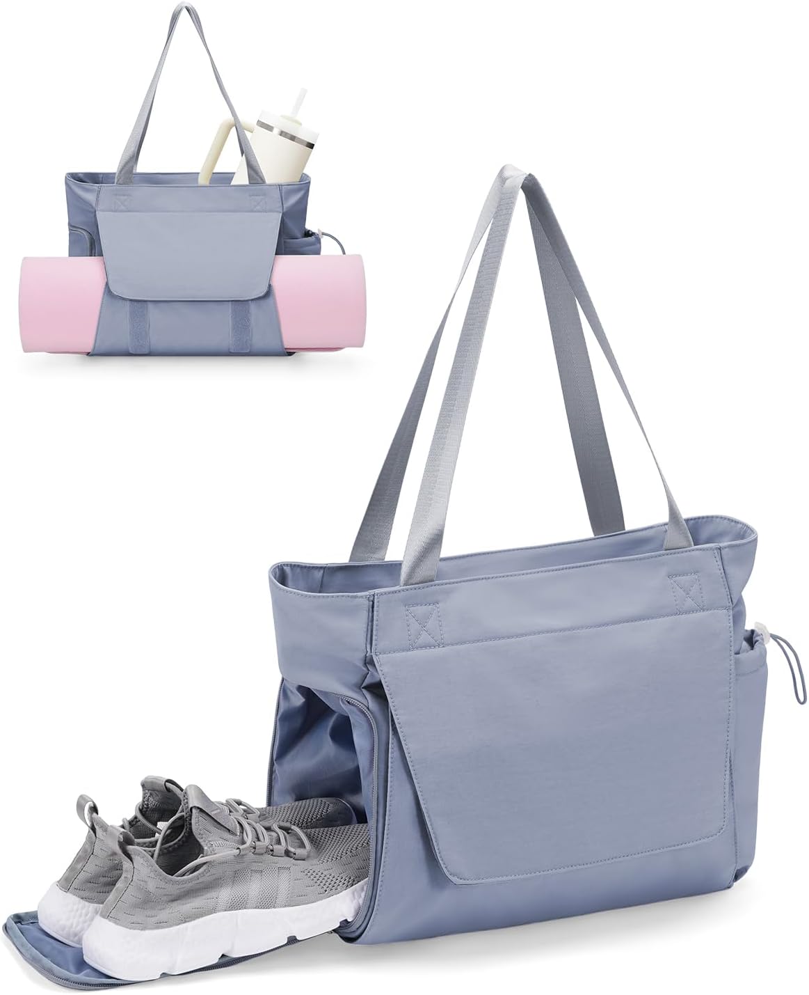 sportsnew Gym Bag for Women, 19L Yoga Mat Bag with Shoe Compartment & Wet Dry Pocket, Gym Tote Bag with Hook-and-loop Yoga Mat Holder, Quick Access Storage, for Workout Travel Pilates Dance