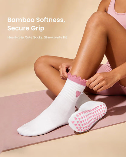 ALLIVE Pilates Socks with Grips for Women, Breathable Soft Non Slip Cute Yoga Socks for Studio or Home, Gift-Ready Set