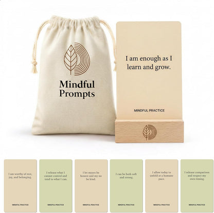 Affirmation Cards, 100 Mindful Prompts with Wooden Display Stand - Daily Affirmations for Inspiration, Mindfulness & Self Care - Unique Affirmation Gifts for Women or Men