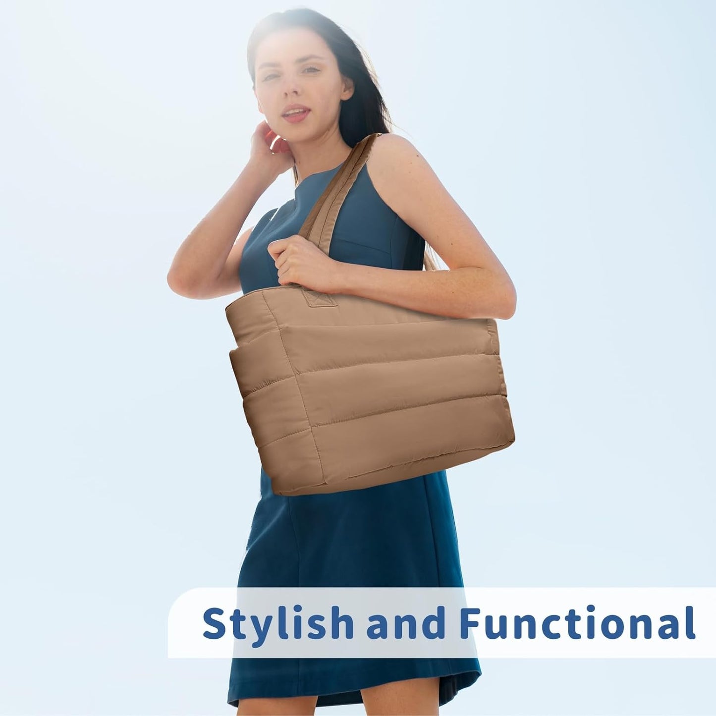 TOPDesign Puffer Tote Bag for Women, Lightweight Puffy Handbag with Compartments, Quilted Shoulder Bag for Work, Travel, Gym - Colors B