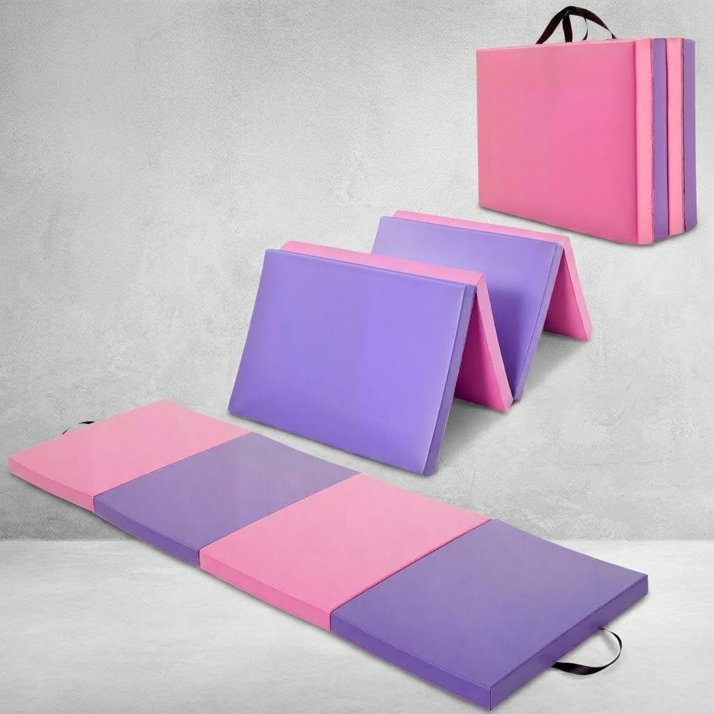 Gymnastics Mat, 6x2/3Ft 2 inches Thick 4-Fold Portable Home Gym Floor Pad for Yoga, Pilates, Aerobics & Martial Arts Training