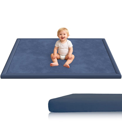 Baby Play Mat for Floor, 1.3'' Thick Memory Foam Tummy Time Mat - Super Soft Coral Velvet Nursery Rug with Non-Slip Backing, Crawling Rug for Toddlers/Infants, Yoga & Tatami Use, Oatmeal, 79''x 118''