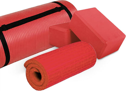 BalanceFrom 71x24 Inches Yoga Mat with Knee Pad and Optional Blocks – Extra 1-Inch Thick Non-Slip Foam with Anti-Tear Surface and Carrying Strap for Home, Studio, or Gym Workouts