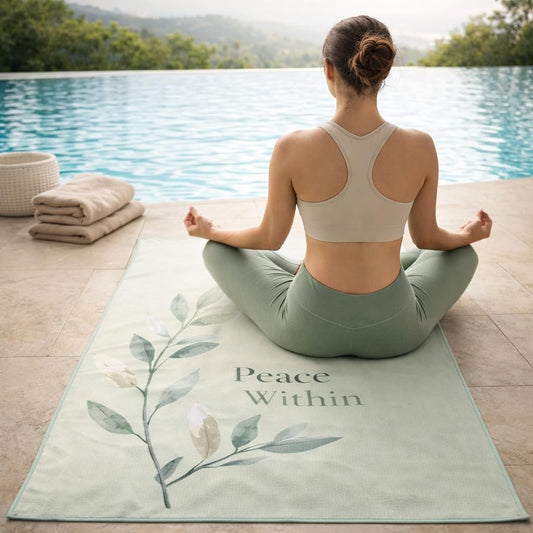 COREMOTION Yoga Towel Non Slip, Waffle Material, Super Absorbent, Quick Dry, Multipurpose for Hot Yoga, Pilates, Gym, 24 x 72, Light Green. Peace Within