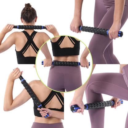 Muscle Roller Massage Roller Stick- Deep Tissue Fascia Blaster for Myofascial Pain Relief, Lymphatic Drainage & Body Sculpting, Handheld Physical Therapy & Recovery Tool (Gray black-18 inch)