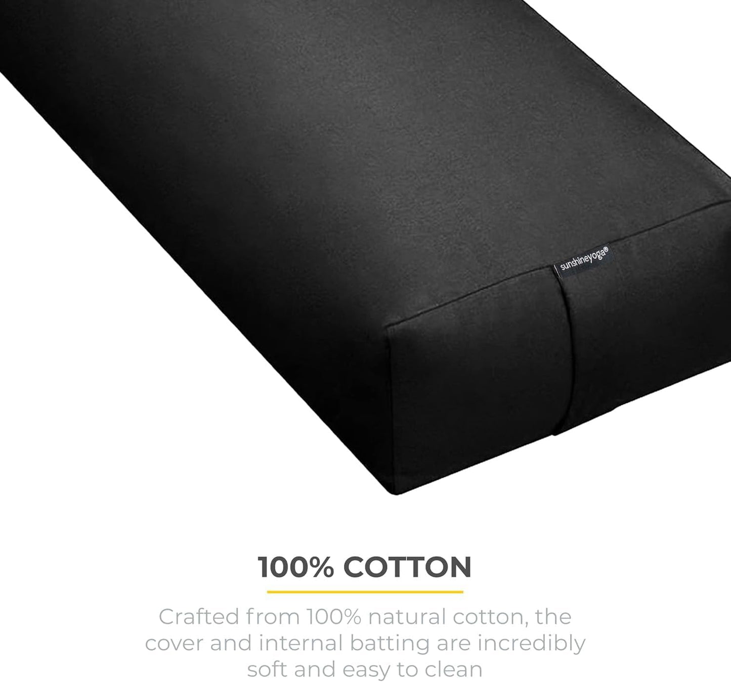 Extra Firm Large Yoga Bolster, 24" x 12" x 6" Cinched OR Zippered Yoga Pillow, Rectangular Cotton Cushion With Removable Cover for Studios, 1 Pack or 2 Pack