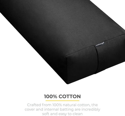 Extra Firm Large Yoga Bolster, 24" x 12" x 6" Cinched OR Zippered Yoga Pillow, Rectangular Cotton Cushion With Removable Cover for Studios, 1 Pack or 2 Pack