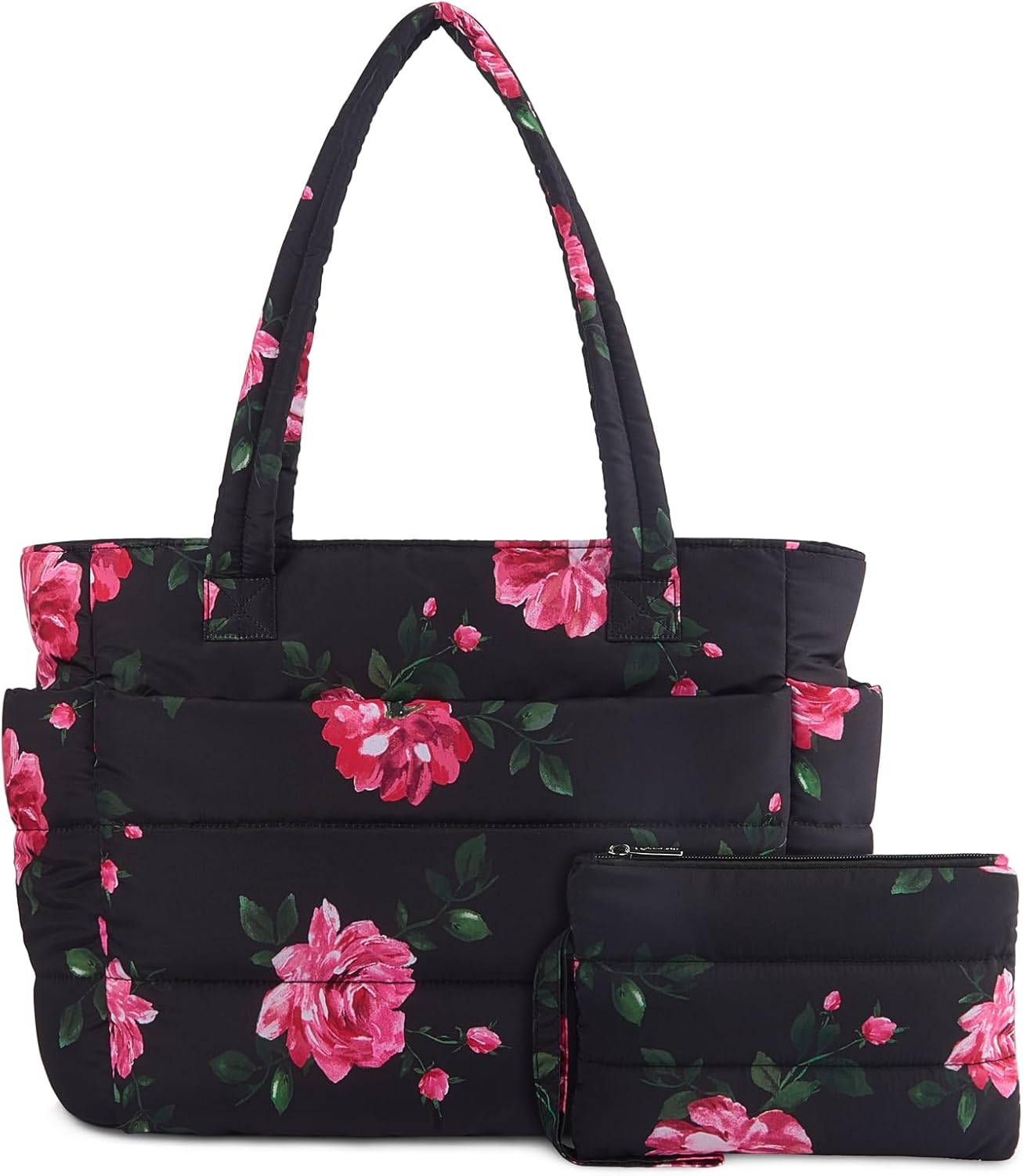 TOPDesign Puffer Tote Bag for Women, Lightweight Puffy Handbag with Compartments, Quilted Shoulder Bag for Work, Travel, Gym - Colors B
