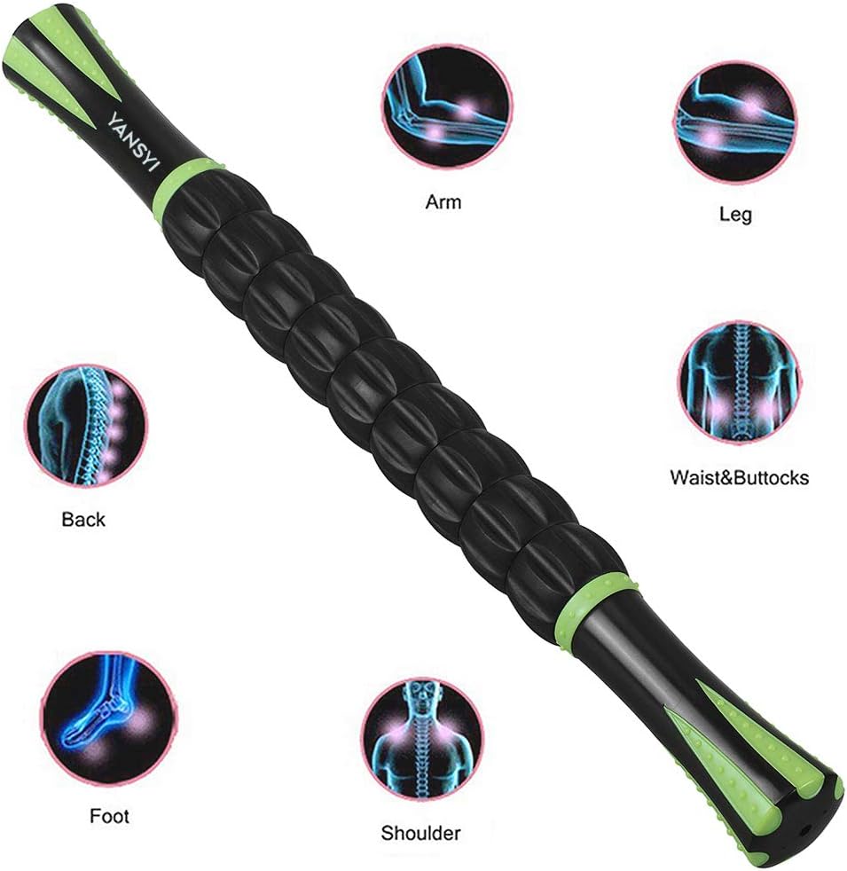 YANSYI Professional 9-Roller Deep Tissue Massage Stick - Portable Muscle Recovery Roller for Athletes, Relieves Post-Workout Soreness & Leg/Back Pain - Portable Physio Tool (Purple)