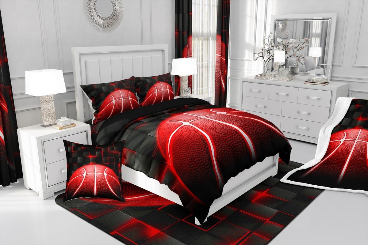 jejeloiu Basketball Living Room Rugs for Bedroom 5x7 Kids Gaming Sports Decor Carpet for Boys Girls Teens Ball Games Area Rug Soft Gift for Basketball Lover Grey and Black Room Decor