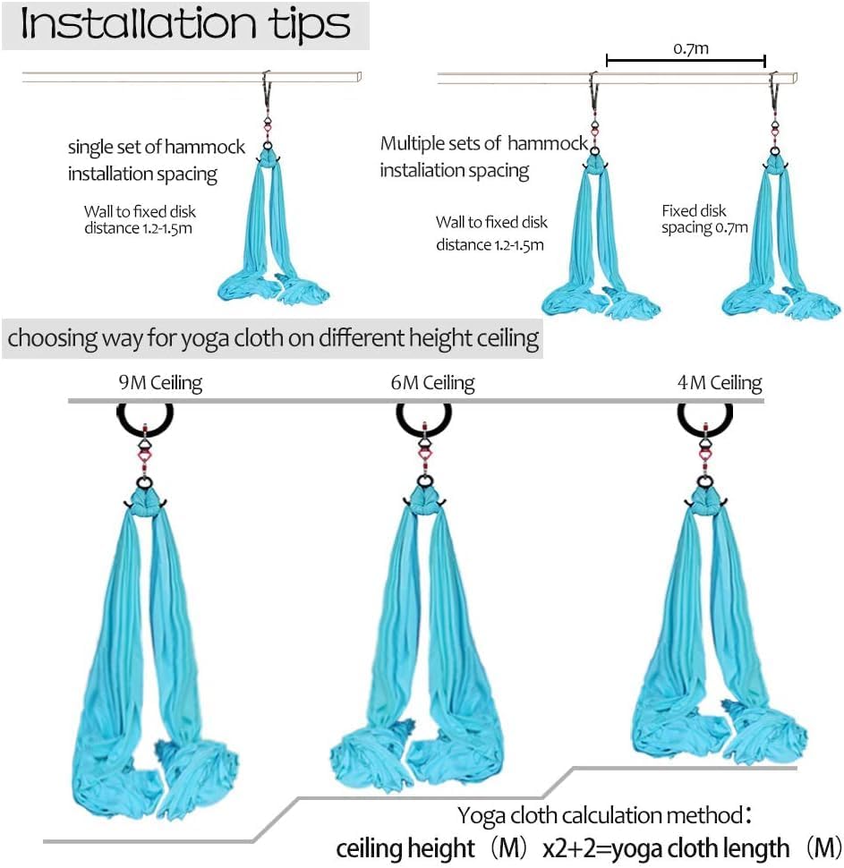Deluxe Aerial Silks Equipment Set - 11 Yards Aerial Yoga Hammock Swing for Acrobatic, Circus Arts, Dance (L:10m W:2.8m)