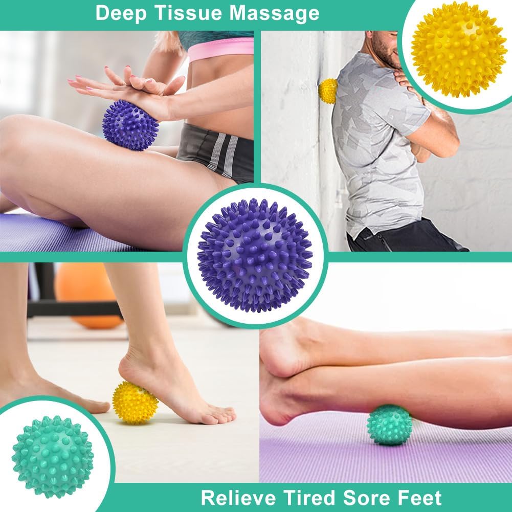 URAQT Spiky Massage Ball Set, 2 Pack Physical Therapy Massage Balls, Hard Lacrosse Ball & Spiky Massage Ball for Myofascial Release and Trigger Point Deep Tissue Massage (Red)