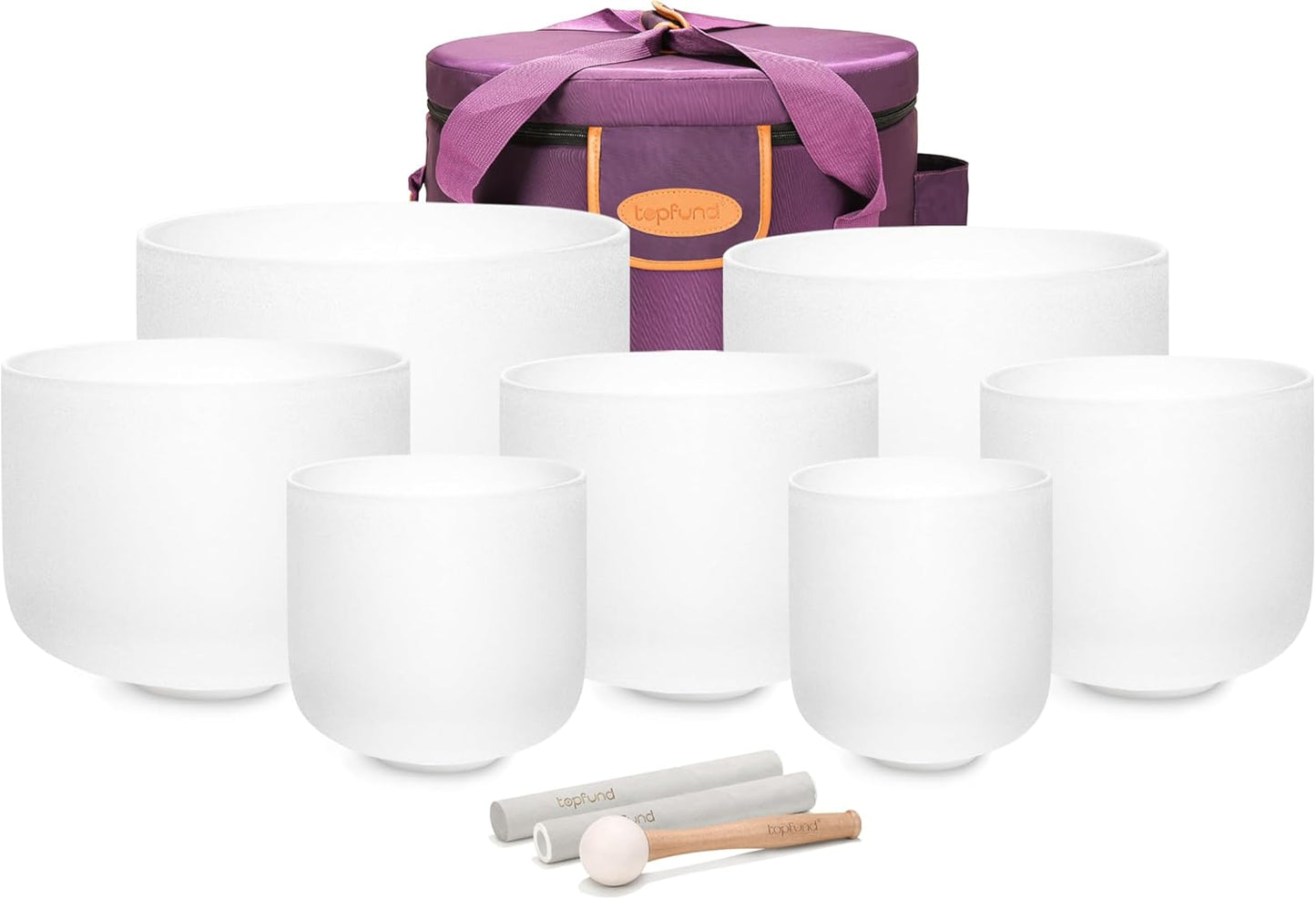 TOPFUND 6-12 inch 432Hz Chakra Set of 7 Crystal Singing Bowls with Heavy Duty Carrying Case and Singing Bowl Mallets