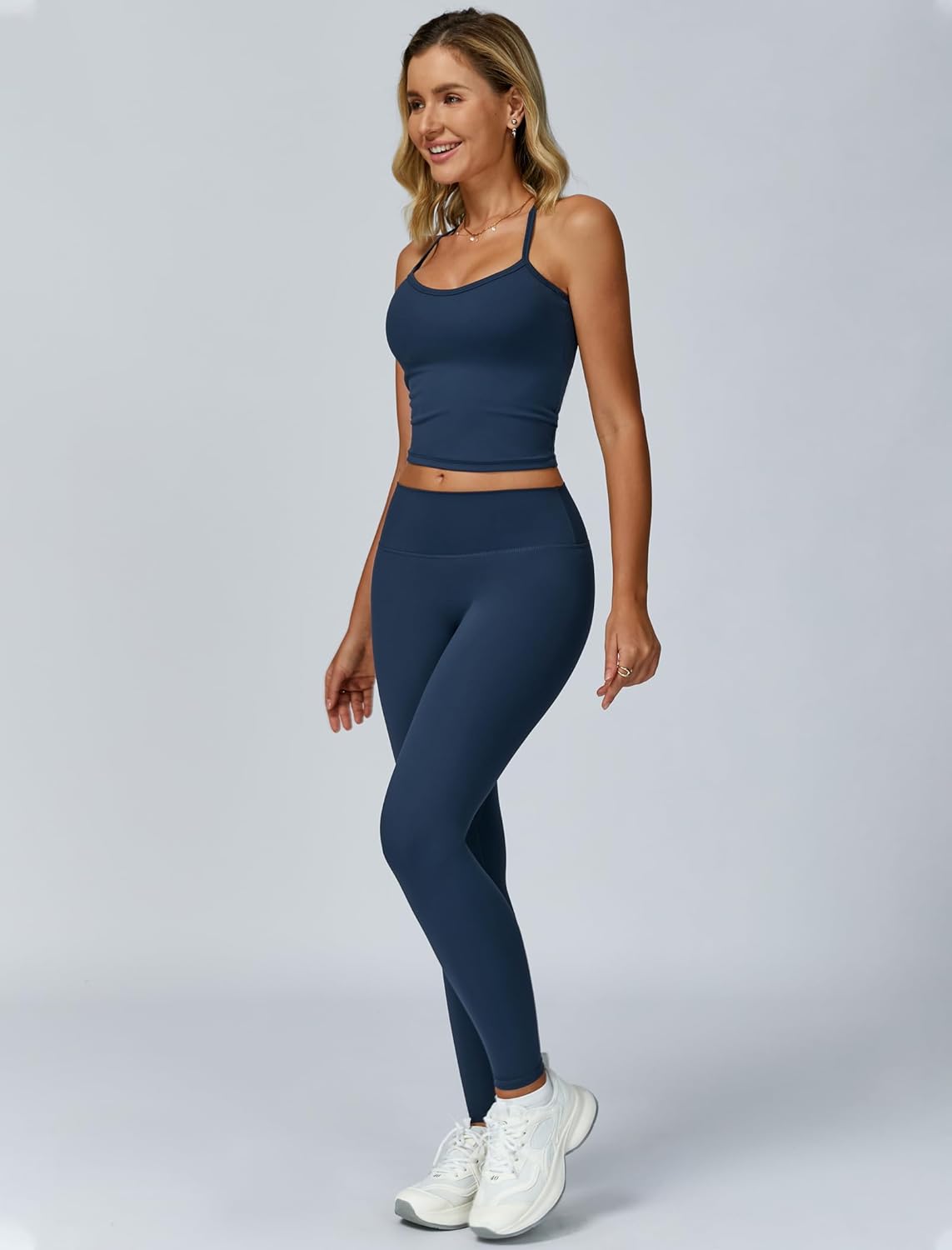 Women 2 Piece Workout Sets Padded Criss Cross Back Crop Tank High Waist Tummy Control Active Leggings Sets Yoga Outfit
